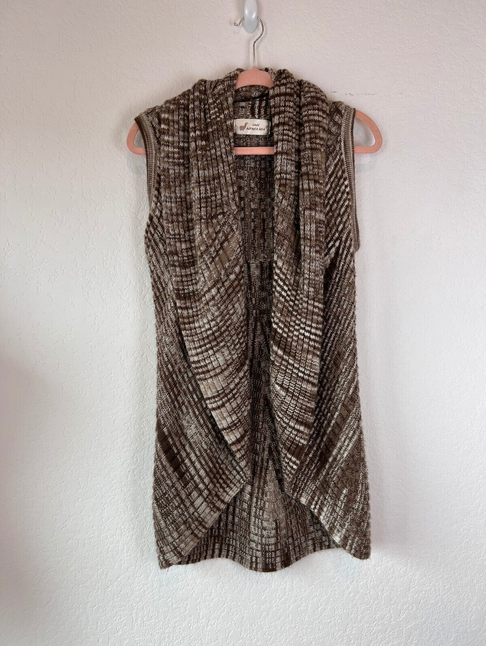 Alpaca USA Alpaca Fur Sleeveless Brown Open Front Cardigan Sweater One Size
